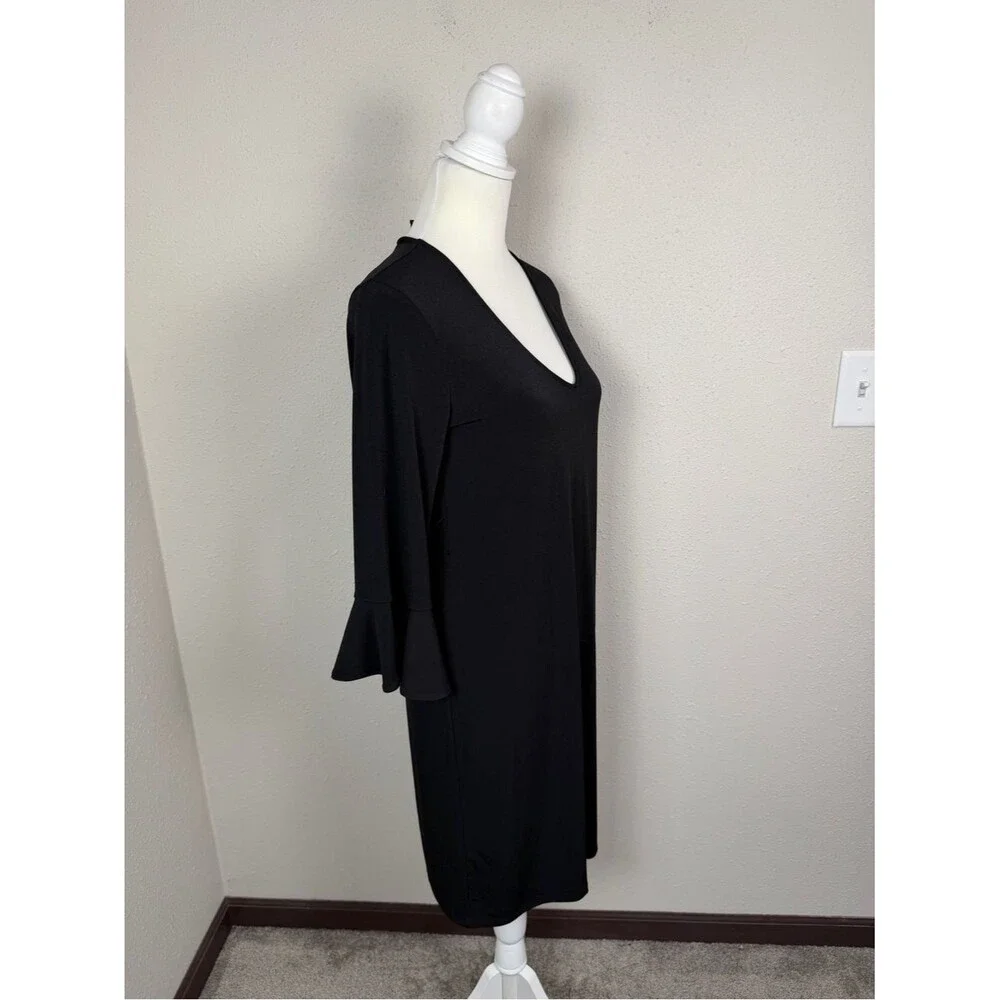 Banana Republic Black V Neck Dress Bell Sleeve Shift Dress Classic Minimalist